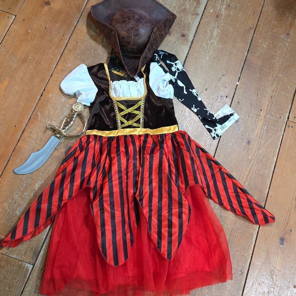 Pirate Adventure Kids Costume Childs Large 14/16 With Hat ,Sash,and Sword